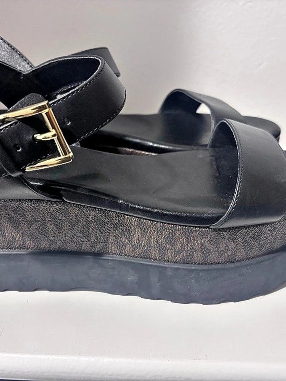 Michael Kors Sadler Logo Jacquard Wedge Sandal Platform Wedge Sandals Black &